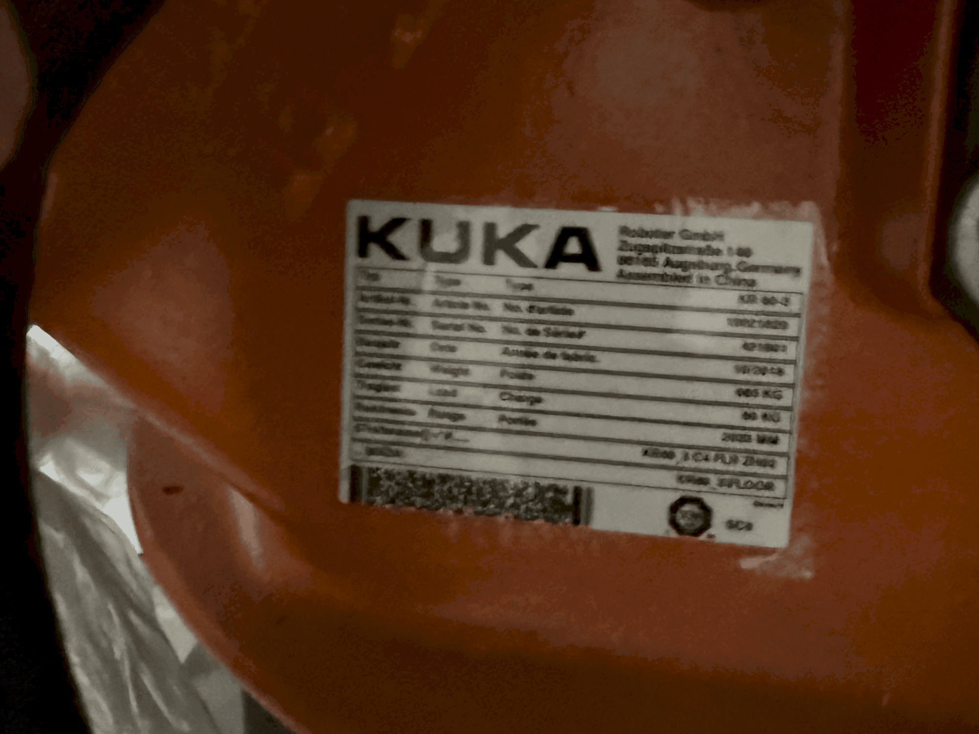 Tabliczka znamionowa maszyny KUKA KR16-2